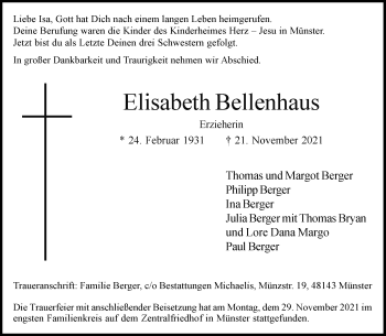 Anzeige von Elisabeth Bellenhaus 