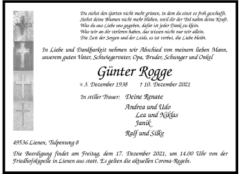 Anzeige von Günter Rogge 