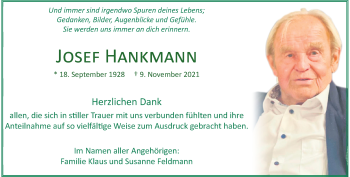 Anzeige von Josef Hankmann 