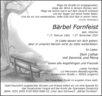 Anzeige von Bärbel Fornfeist 