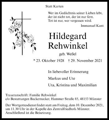 Anzeige von Hildegard Rehwinkel 