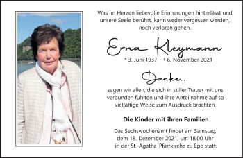 Anzeige von Erna Kleymann 