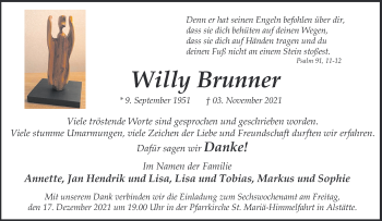 Anzeige von Willy Brunner 