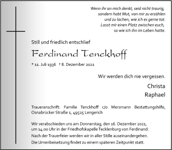 Anzeige von Ferdinand Tenckhoff 
