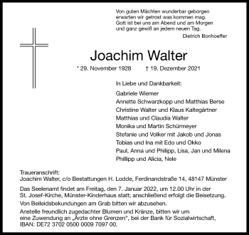 Anzeige von Joachim Walter 