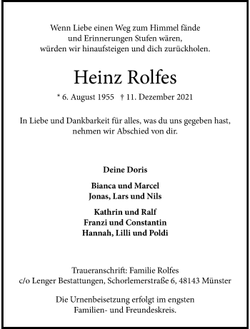 Anzeige von Heinz Rolfes 