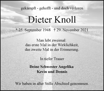 Anzeige von Dieter Knoll 