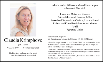 Anzeige von Claudia Krimphove 