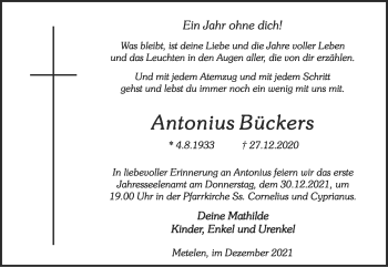 Anzeige von Antonius Bückers 
