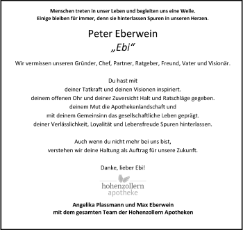 Anzeige von Peter Eberwein 