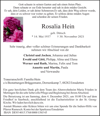Anzeige von Rosalia Hein 
