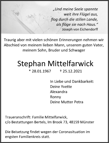 Anzeige von Stephan Mittelfarwick 