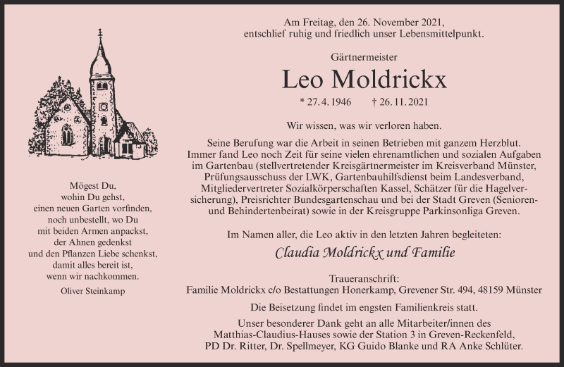  Traueranzeige für Leo Moldrickx vom 04.12.2021 aus 