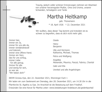 Anzeige von Martha Heitkamp 