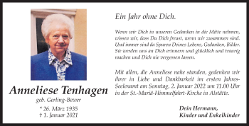 Anzeige von Anneliese Tenhagen 