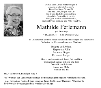 Anzeige von Mathilde Ferlemann 