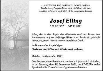 Anzeige von Josef Elling 