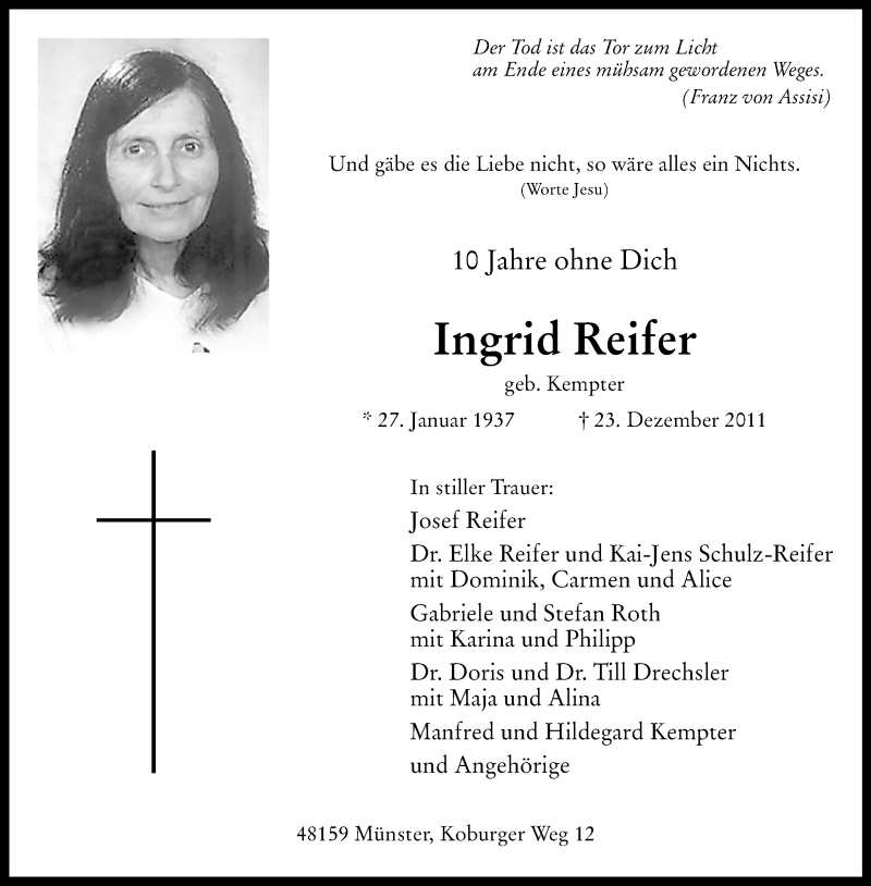  Traueranzeige für Ingrid Reifer vom 24.12.2021 aus 