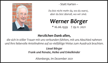 Anzeige von Werner Börger 