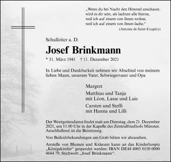 Anzeige von Josef Brinkmann 