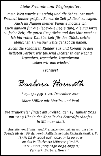 Anzeige von Barbara Horwath 