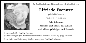 Anzeige von Elfriede Foerster 