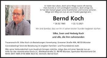 Anzeige von Bernd Koch 