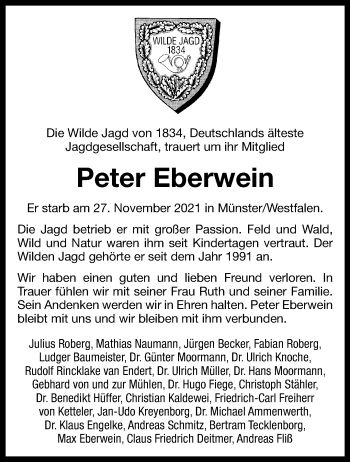 Anzeige von Peter Eberwein 