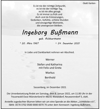 Anzeige von Ingeborg Bußmann 