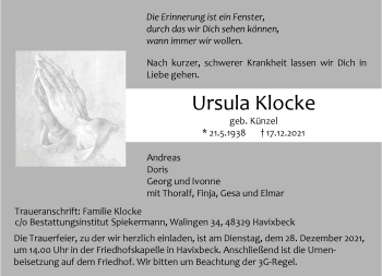 Anzeige von Ursula Klocke 