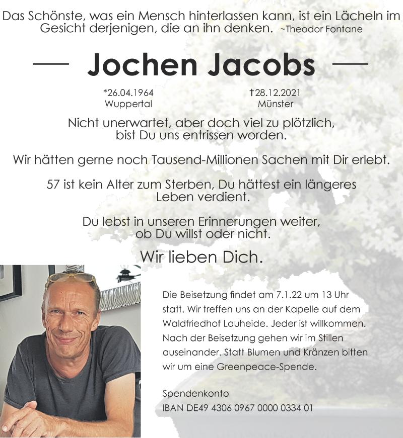  Traueranzeige für Jochen Jacobs vom 31.12.2021 aus 