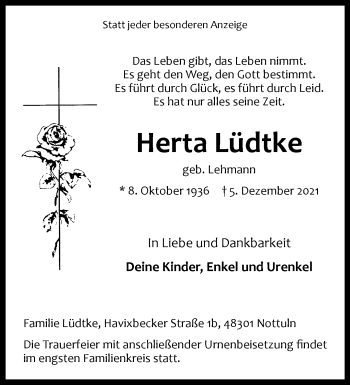 Anzeige von Herta Lüdtke 