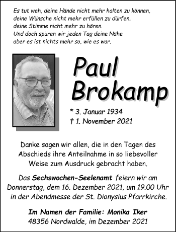 Anzeige von Paul Brokamp 
