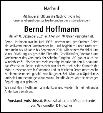 Anzeige von Bernd Hoffmann 