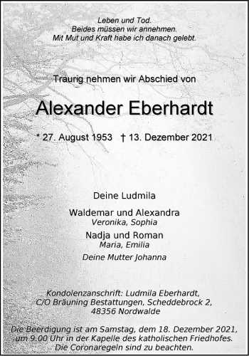 Anzeige von Alexander Eberhardt 