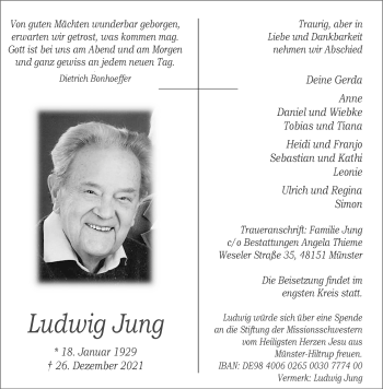 Anzeige von Ludwig Jung 