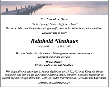 Anzeige von Reinhold Nienhaus 