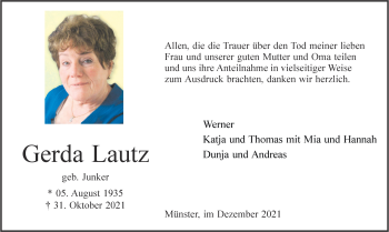 Anzeige von Gerda Lautz 