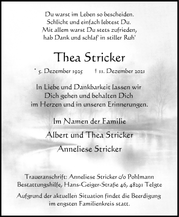 Anzeige von Thea Stricker 