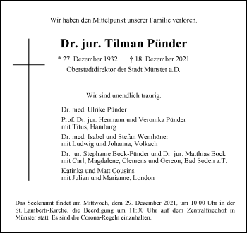 Anzeige von Tilman Pünder 