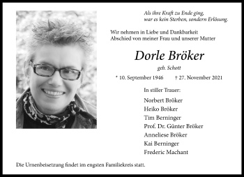 Anzeige von Dorle Bröker 