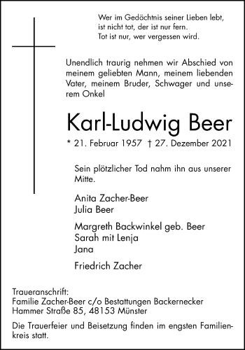 Anzeige von Karl-Ludwig Beer 