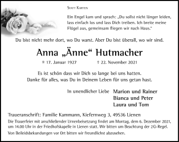 Anzeige von Anna Hutmacher 