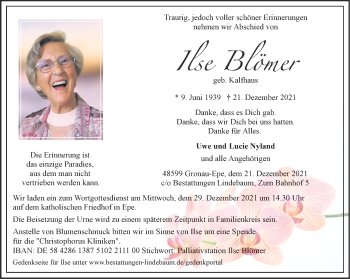 Anzeige von Ilse Blömer 
