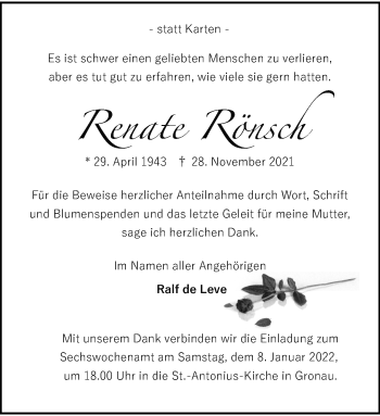 Anzeige von Renate Rönsch 