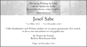 Anzeige von Josef Sabe 