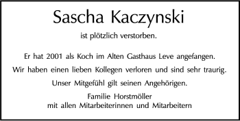 Anzeige von Sascha Kaczynski 