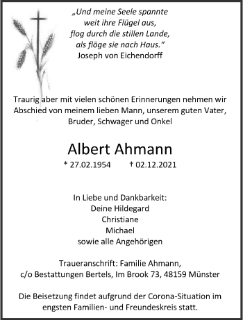 Anzeige von Albert Ahmann 