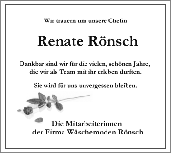 Anzeige von Renate Rönsch 