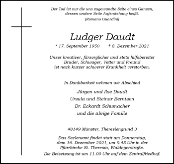 Anzeige von Ludger Daudt 